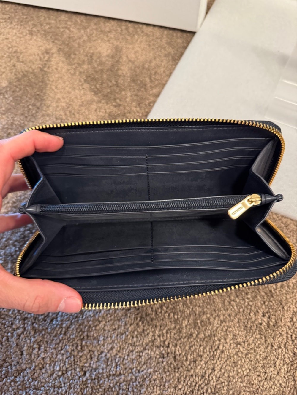 Coach Brown Monogram Zip Wallet with navy blue stripe wallet - Picture 6 of 6